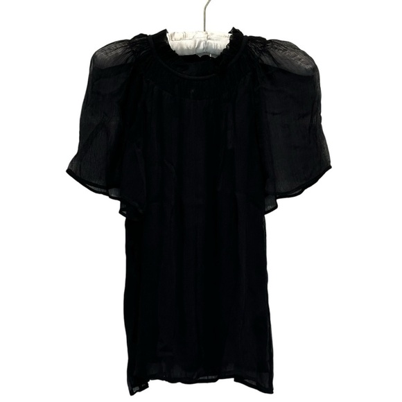 NEW J. CREW Crinkle chiffon smocked top in black semi-sheer Size XXS - Picture 4 of 7
